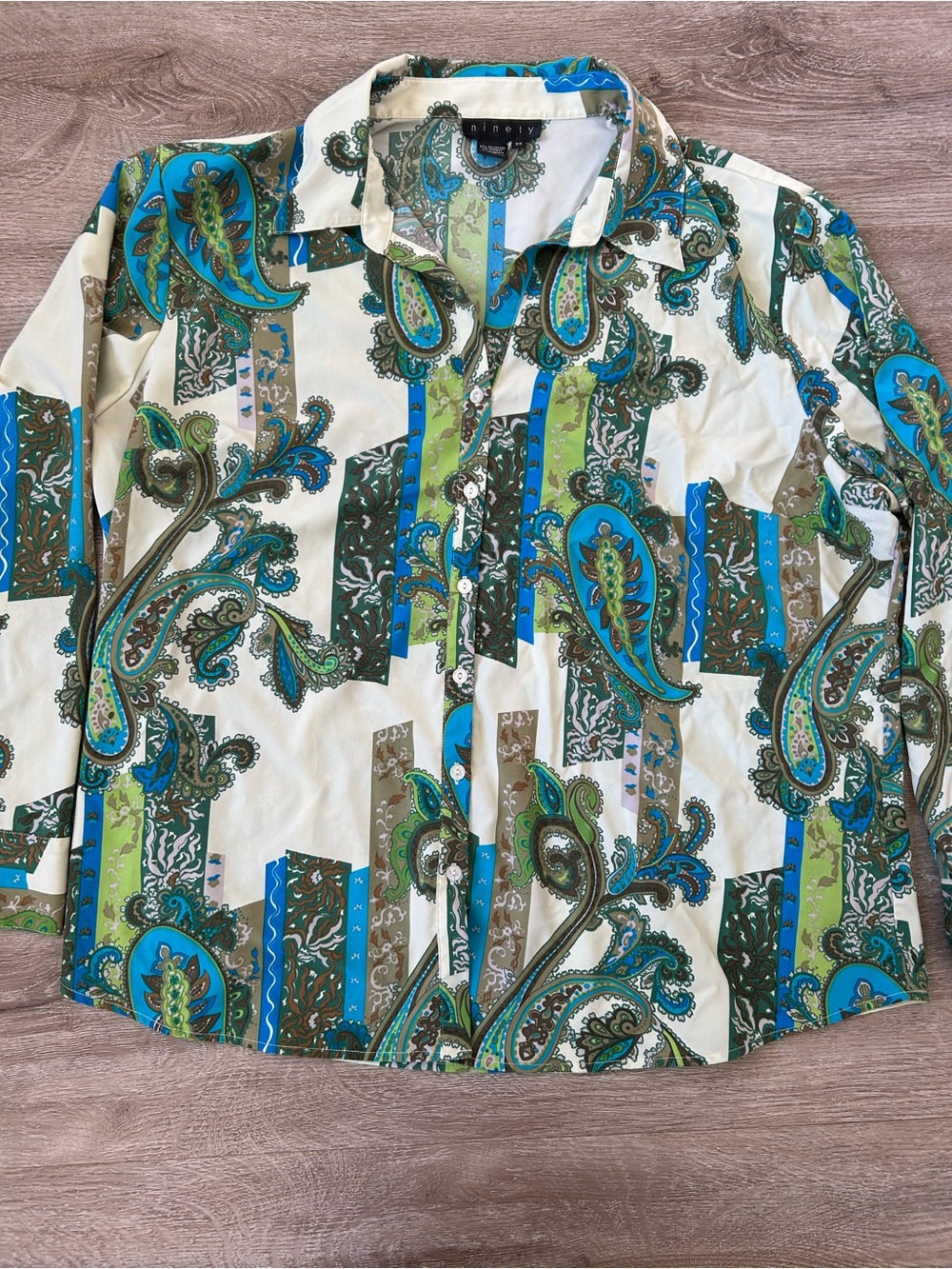 90’s Paisley Stripe Button-Up Shirt - Green/Blue